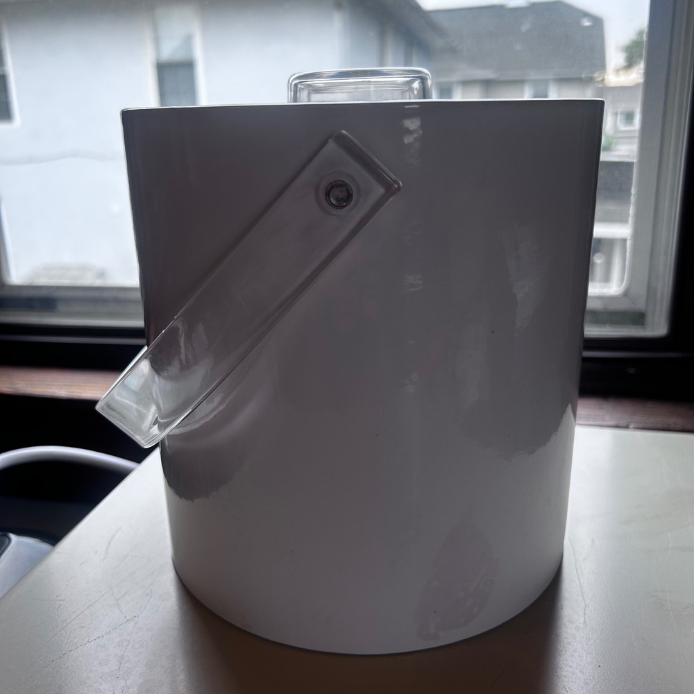 Vintage White Insulated Ice Bucket with Clear Acrylic Handle and Lid Made in USA